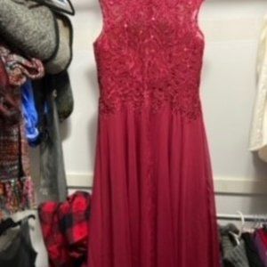 A-Line Tea-Length Chiffon Lace Mother of the Bride/Groom size 8 burgandy dress